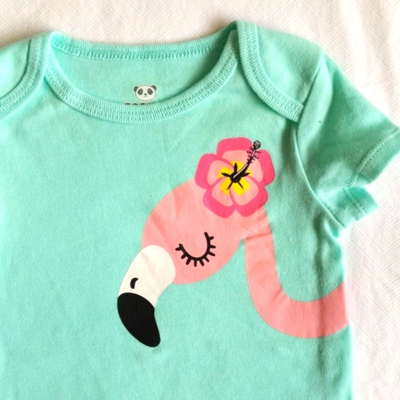 NEW rococo aqua flamingo short sleeve bodysuit diaper shirt 6 months baby girl - Picture 3 of 6